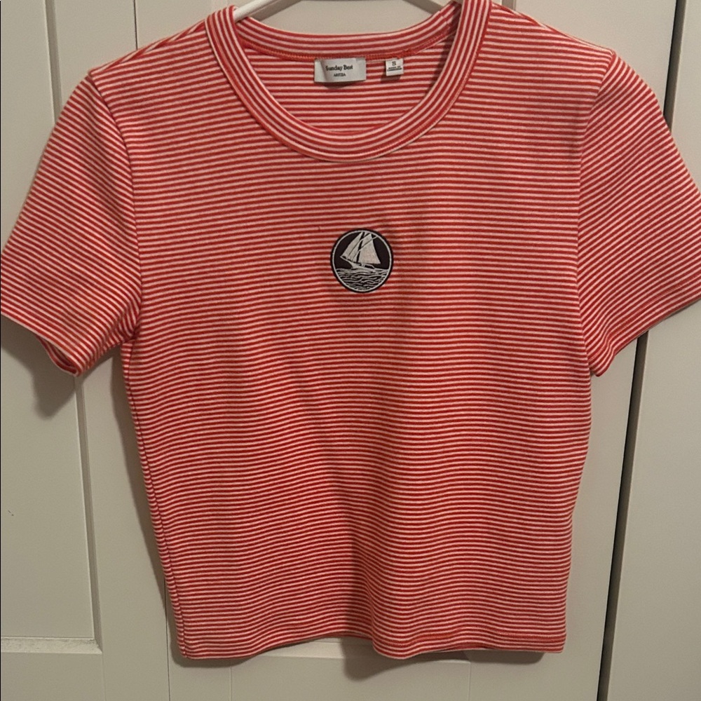 Aritzia Sunday Best Red and White Striped Tee